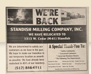 "We're back" newspaper notice announcing the reopening after the fire